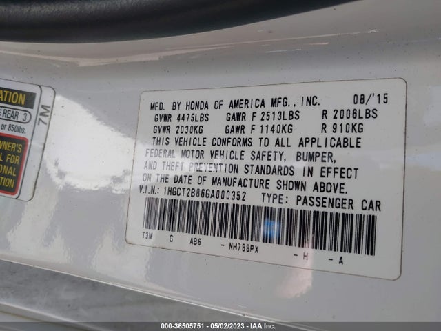 Honda Accord Coupe Ex-l 2016 1HGCT2B86GA000352 Image 9