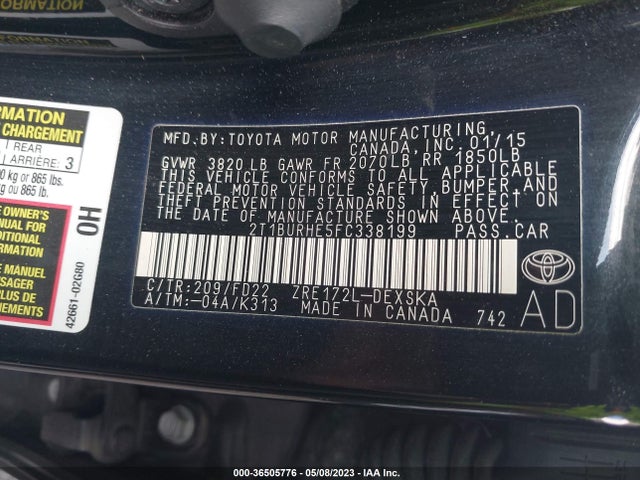 Toyota Corolla L/le/s/s Plus/le Plus 2015 2T1BURHE5FC338199 Image 11