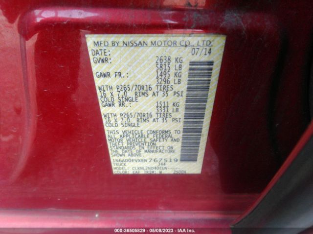 1N6AD0EVXEN767519 Nissan Frontier Sv
