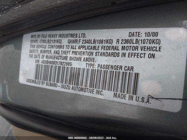 2001 SUBARU LEGACY WAGON OUTBACK H6 L.L. BEAN VIN: 4S3BH806317622685