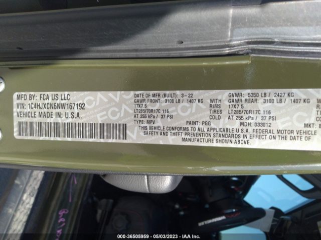 1C4HJXCN6NW167192 Jeep Wrangler Rubicon