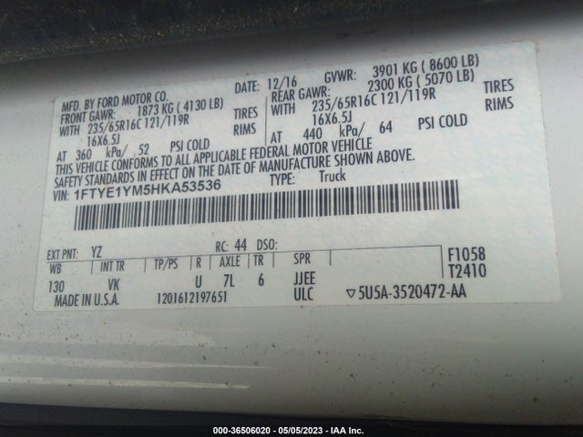 Ford TRANSIT VAN 2017 1FTYE1YM5HKA53536 Image 9