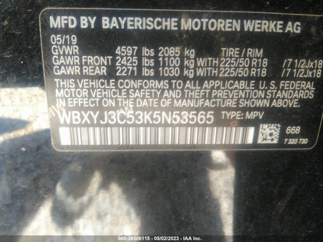 2019 BMW X2, VIN: WBXYJ3C53K5N53565