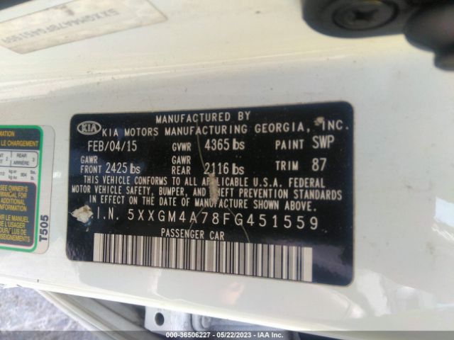 5XXGM4A78FG451559 KIA Optima Lx