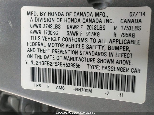 Honda Civic Sedan Lx 2014 2HGFB2F52EH539856 Image 9