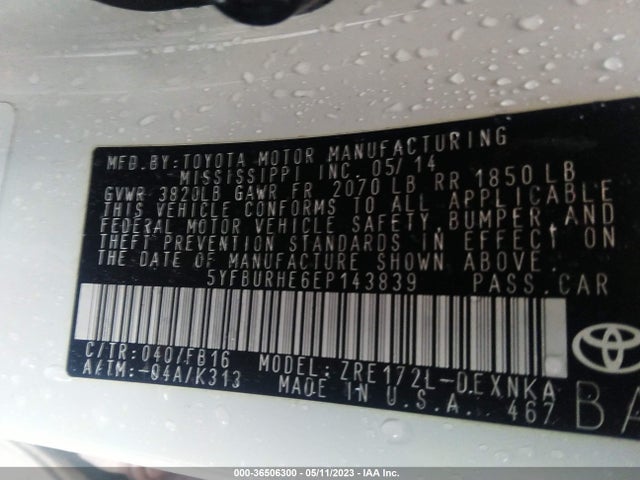 Toyota Corolla L/le/s/s Plus/le Plus 2014 5YFBURHE6EP143839 Image 10