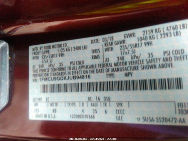 1FMCU9GDXJUB94816 Ford ESCAPE SE