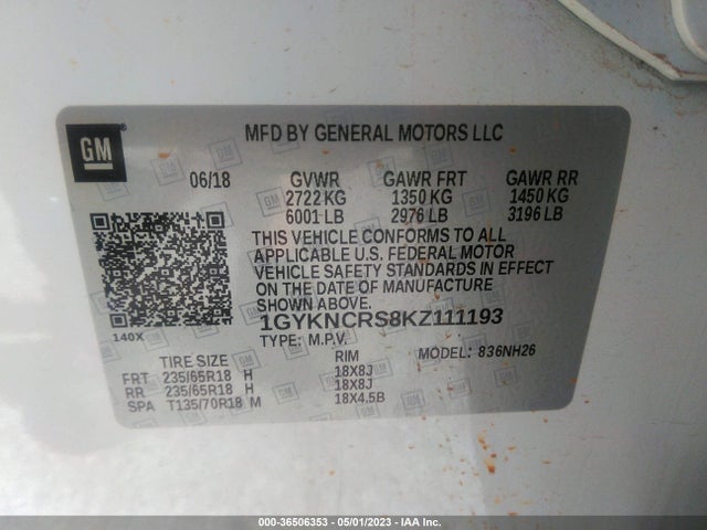1GYKNCRS8KZ111193 Cadillac Xt5 Luxury Fwd