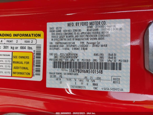 Ford Mustang Ecoboost 2021 1FATP8UH6M5101548 Image 10