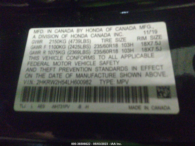 Honda CR-V EX 2020 2HKRW2H54LH600982 Image 9