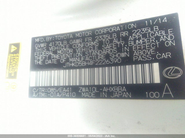 JTHKD5BH4F2226390 Lexus Ct 200h Hybrid