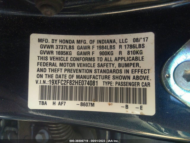 Honda Civic Sedan Ex 2017 19XFC2F82HE074081 Image 10