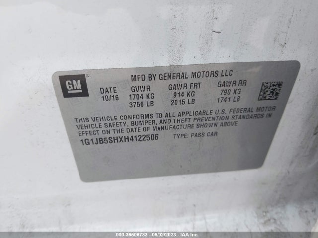 Chevrolet SONIC LS 2017 1G1JB5SHXH4122506 Image 10