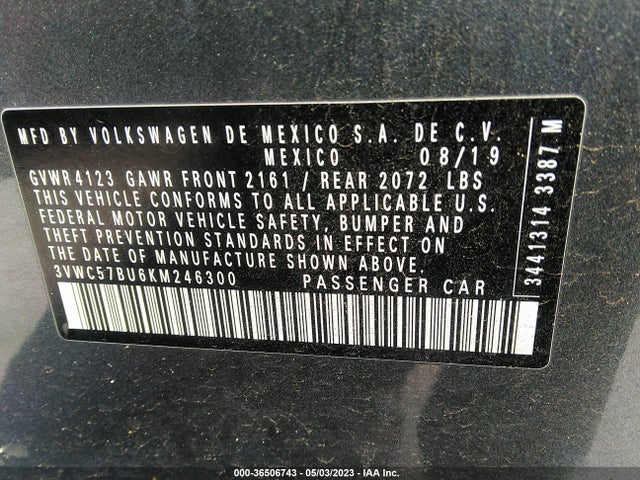 3VWC57BU6KM246300 Volkswagen Jetta S/se/r-line