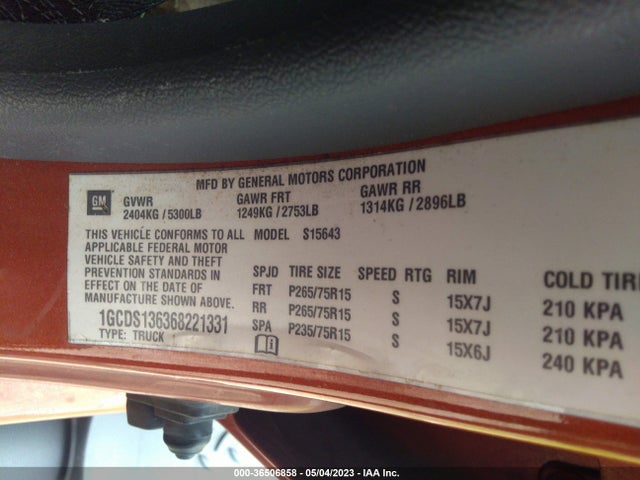 2006 CHEVROLET COLORADO LT W/2LT VIN: 1GCDS136368221331