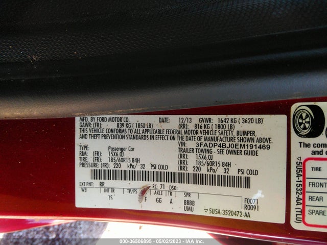 2014 FORD FIESTA SE VIN: 3FADP4BJ0EM191469