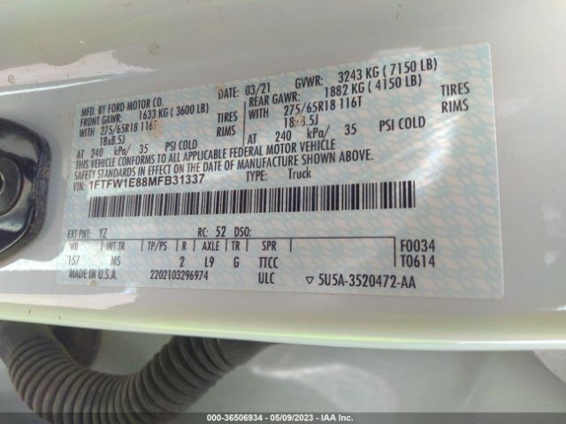 1FTFW1E88MFB31337 Ford F-150 Xl/xlt/lariat