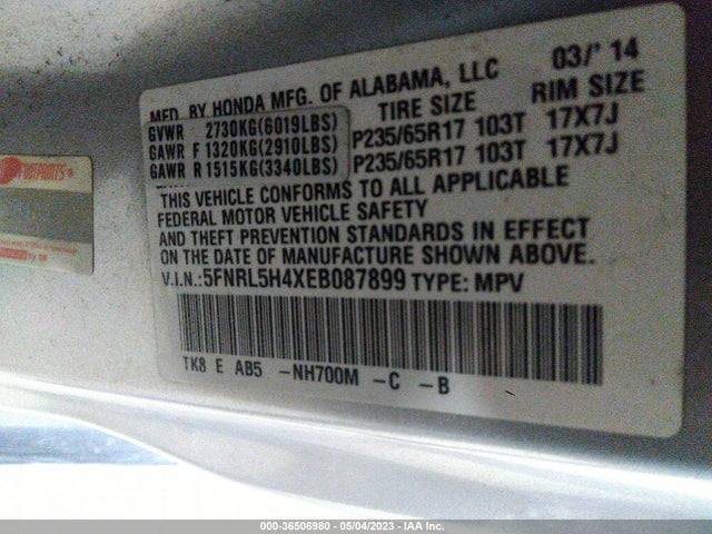 Honda ODYSSEY EX 2014 5FNRL5H4XEB087899 Image 9