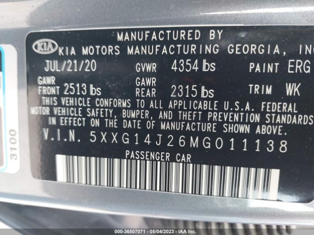 5XXG14J26MG011138 KIA K5 LXS