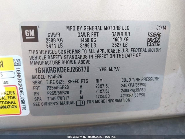Chevrolet Traverse Lt 2014 1GNKRGKD6EJ266770 Image 10