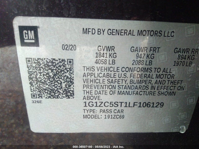 Chevrolet MALIBU LS 2020 1G1ZC5ST1LF106129 Image 9