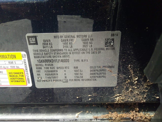 GMC ACADIA SLT 2015 1GKKRRKD1FJ146000 Image 9