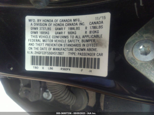 2016 HONDA CIVIC SEDAN LX VIN: 2HGFC2F53GH512827