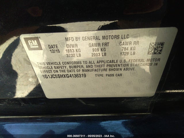 Chevrolet SONIC LT 2016 1G1JC5SHXG4136319 Image 10