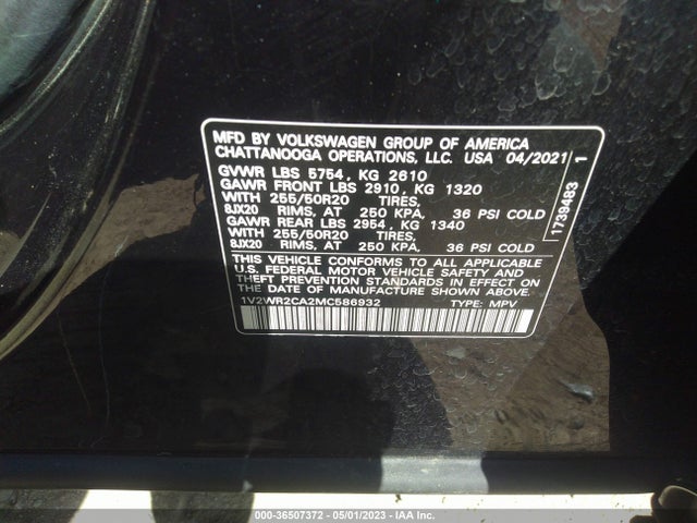 1V2WR2CA2MC586932 Volkswagen Atlas 3.6l V6 Se W/technology