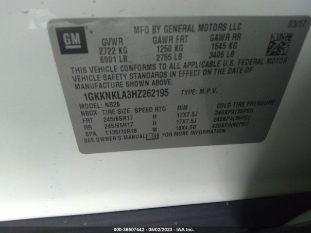 1GKKNKLA3HZ262195 GMC ACADIA SLE