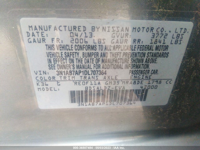 2013 NISSAN SENTRA SV VIN: 3N1AB7AP1DL707364