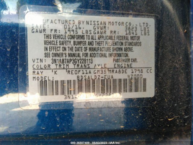 3N1AB7AP3GY228113 Nissan SENTRA SV