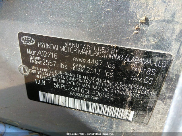 Hyundai Sonata 2.4l 2016 5NPE24AF6GH406565 Image 9