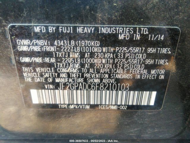 JF2GPADC6F8210103 Subaru Xv Crosstrek Premium