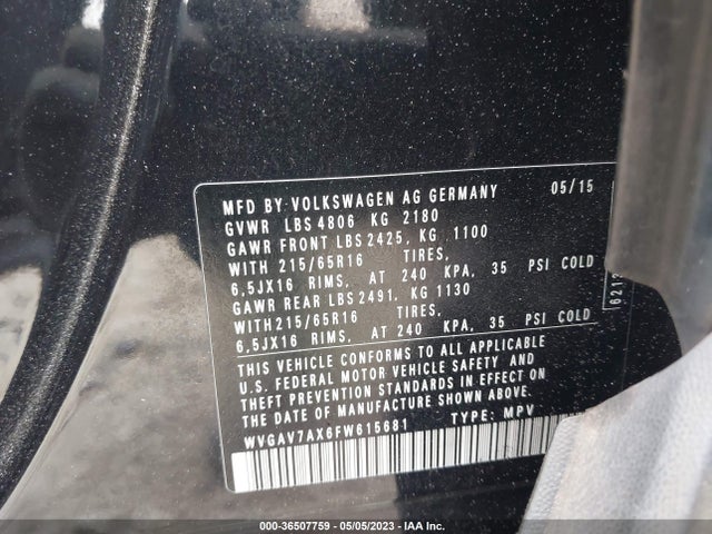 WVGAV7AX6FW615681 Volkswagen TIGUAN S