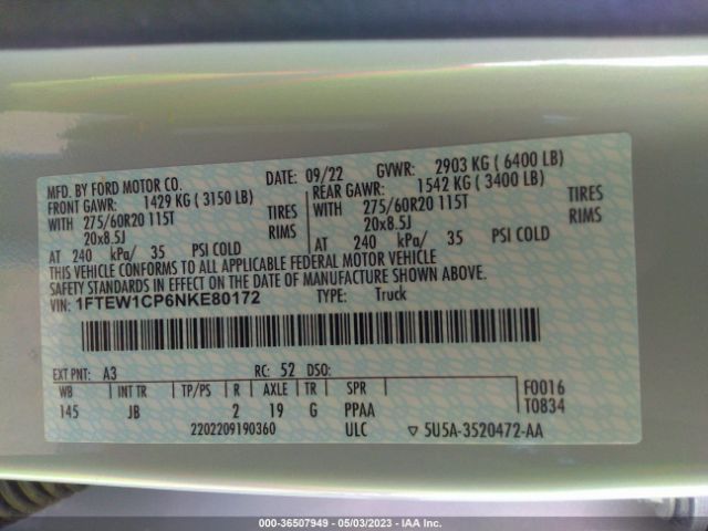 1FTEW1CP6NKE80172 Ford F-150 Xl/xlt/lariat