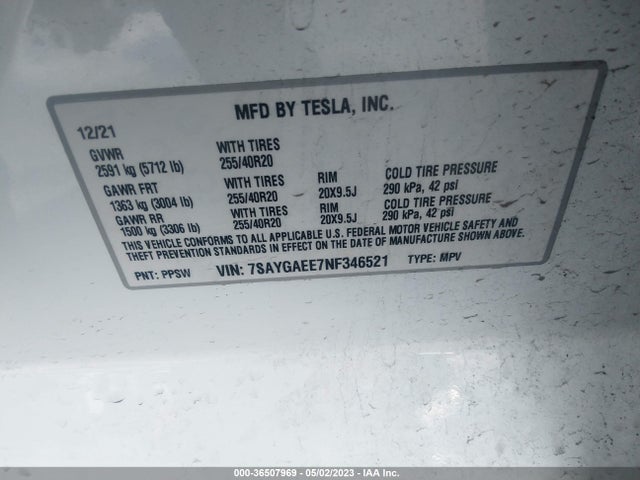7SAYGAEE7NF346521 Tesla Model Y Long Range