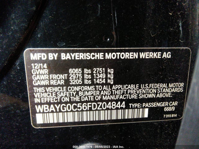 2015 BMW 7 SERIES 760LI VIN: WBAYG0C56FDZ04844