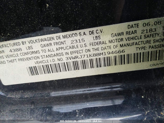 Aukcja sprzedaży 2008 Volkswagen Jetta Sedan Wolfsburg, vin: 3VWRJ71K88M194666, numer aukcji: 36508129