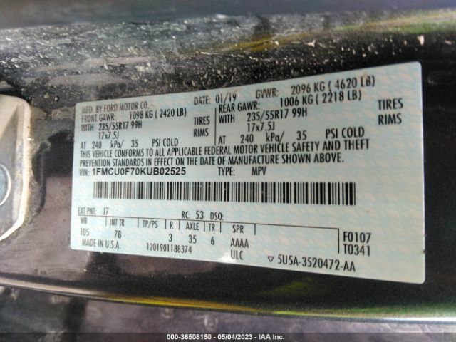 1FMCU0F70KUB02525 Ford ESCAPE S