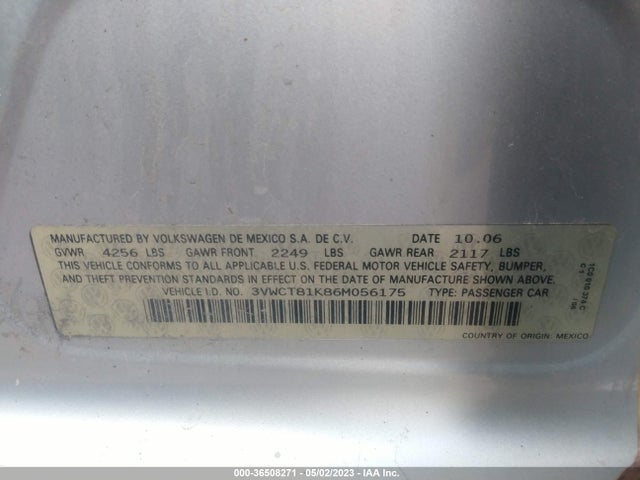 2006 VOLKSWAGEN JETTA SEDAN 1.9L DIESEL EDITION VIN: 3VWCT81K86M056175