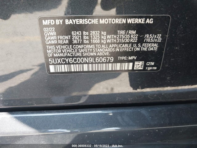 2022 BMW X6, VIN: 5UXCY6C00N9L60679
