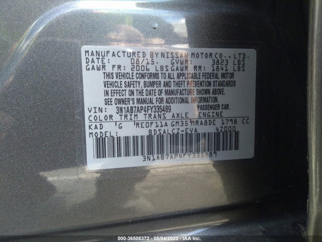 2015 NISSAN SENTRA S VIN: 3N1AB7AP4FY335489