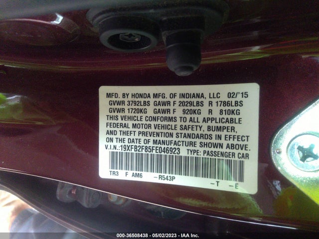 Honda Civic Sedan Ex 2015 19XFB2F85FE046923 Image 9