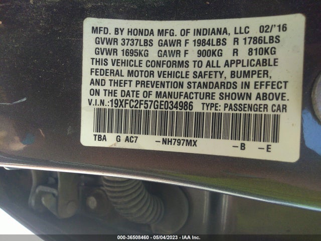 2016 HONDA CIVIC SEDAN LX VIN: 19XFC2F57GE034986