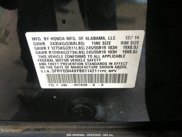5FRYD3H4XFB011421 Acura Mdx Tech Pkg