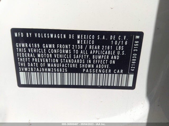 3VW2B7AJ9HM256825 Volkswagen Jetta 1.4t S