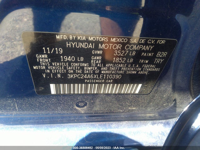 2020 HYUNDAI ACCENT SE VIN: 3KPC24A6XLE110390