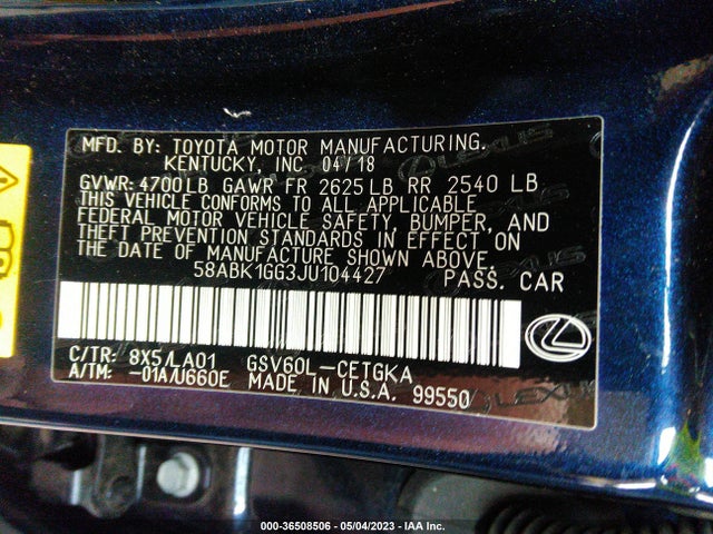 2018 Lexus ES, VIN: 58ABK1GG3JU104427