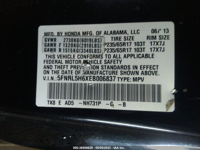 Honda Odyssey Ex-l 2014 5FNRL5H6XEB006837 Image 9